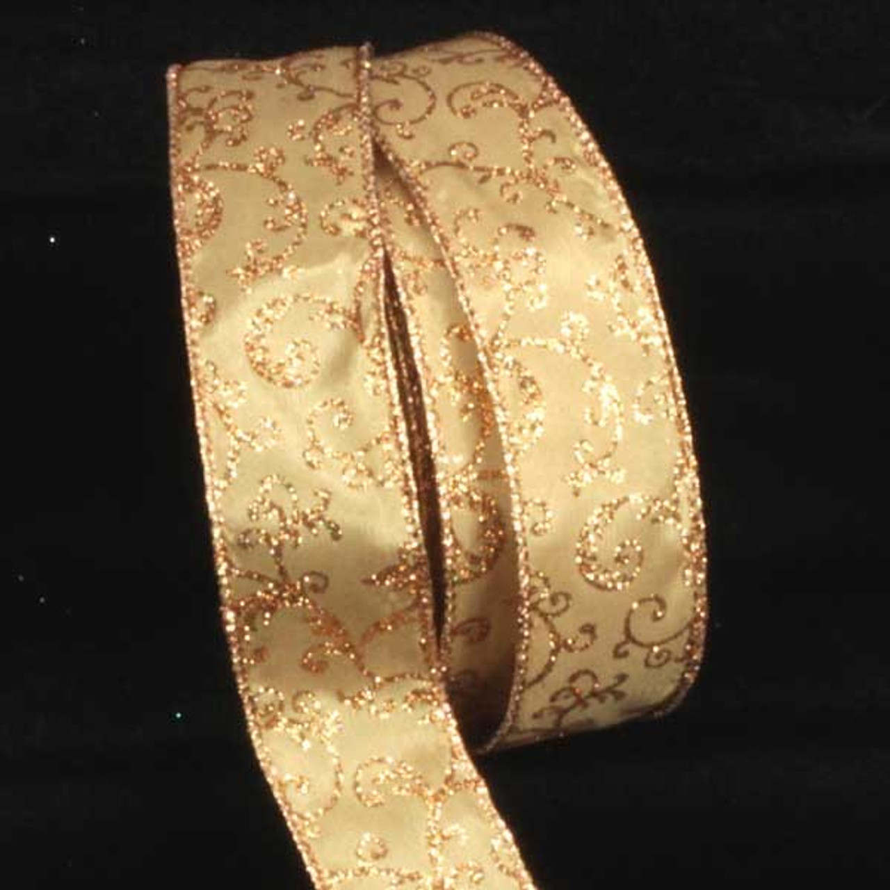 Gold Filigree Printed Wired Craft Ribbon 1.5 x 40 Yards